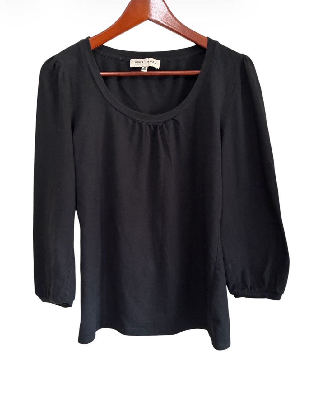 Jones New York Women's Black 3/4 Sleeve Tee Top Size Medium